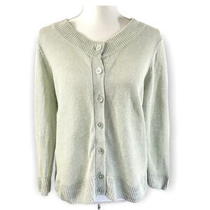 Talbots Women's L LP Large Petite Gray Linen Cardigan Sweater